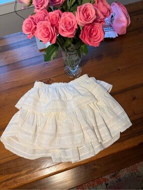 LoveShackFancy White Tiered Eyelet Mini Skirt